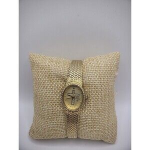 Vintage Sarah Coventry Wristwatch Watch Gold Tone Cross Crystals Jewelry